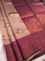 Peach and Dark Purple Fancy Saree with Beautiful Floral Motifs and Intricate Border