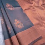 Elegant Navy Blue and Brown Floral Design Semi Soft Silk Fancy Saree