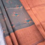 Grey and Orange Semi Soft Silk Fancy Saree with Floral Motifs and Rich Pallu