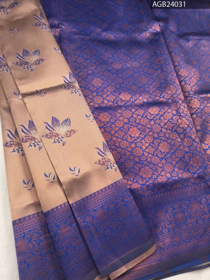 AGB24031_1-1.jpg Peach and Purple Floral Pallu Semi Soft Silk Fancy Saree with Intricate Border - Image 1