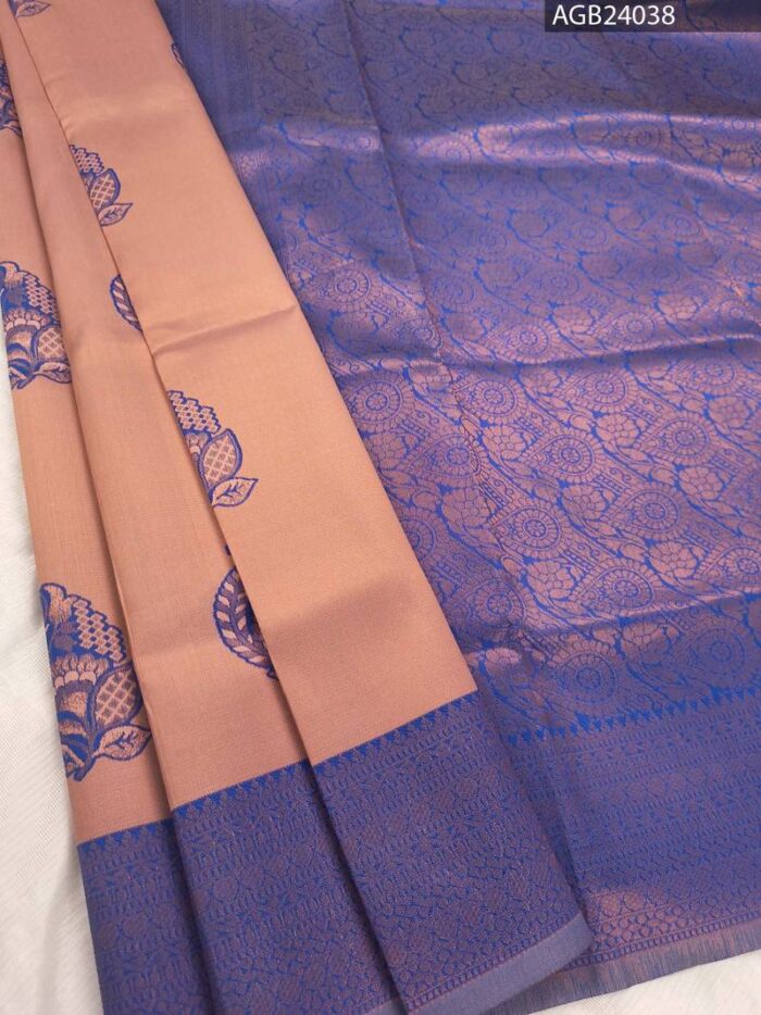AGB24038_1-1.jpg Peach and Purple Semi Soft Silk Fancy Saree with Beautiful Pallu and Border Design - Image 1