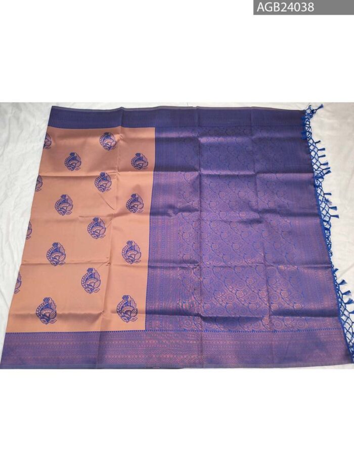 Peach and Purple Semi Soft Silk Fancy Saree with Beautiful Pallu and Border Design - Image 5