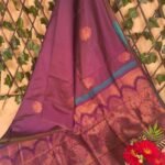 Premium Semi Soft Silk Saree in Rich Plum with Intricate Golden Motifs and Vibrant Teal Border