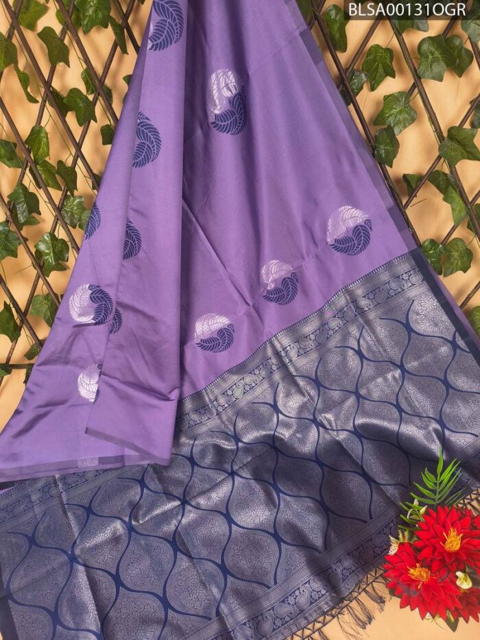 BLSA00131_MAIN_OGR-1.jpg Elegant Purple Semi Soft Silk Saree with Intricate Silver Motifs and Rich Pallu - Image 1