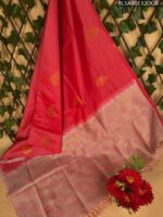 Vibrant Red Semi Soft Silk Saree with Intricate Golden Dot Motifs and Stylish Pallu