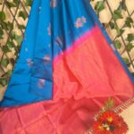 Blue and Pink Semi Soft Silk Saree with Golden Motifs and Rich Pallu