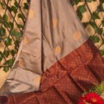 Brown Semi Soft Silk Saree with Golden Motifs and Maroon Border