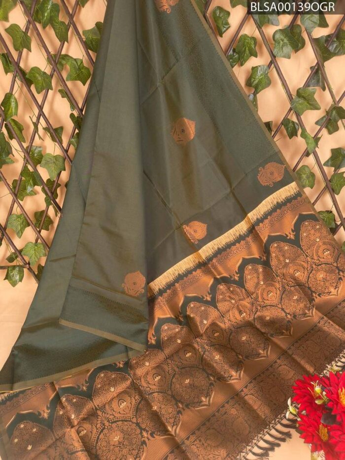BLSA00139_MAIN_OGR-1.jpg Beautiful Dark Green Semi Soft Silk Saree with Rich Golden Border and Intricate Motifs - Image 1