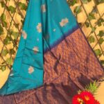 Vibrant Teal and Brown Semi Soft Silk Saree with Beautiful Motifs