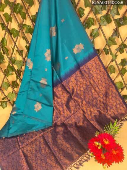 Vibrant Teal and Brown Semi Soft Silk Saree with Beautiful Motifs