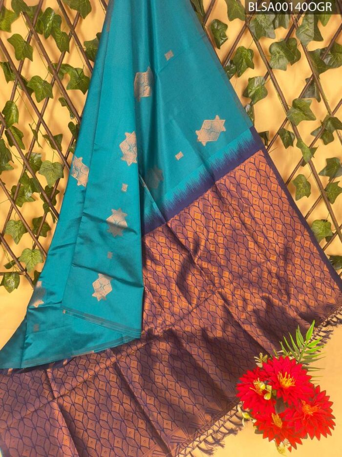 BLSA00140_MAIN_OGR-1.jpg Vibrant Teal and Brown Semi Soft Silk Saree with Beautiful Motifs - Image 1