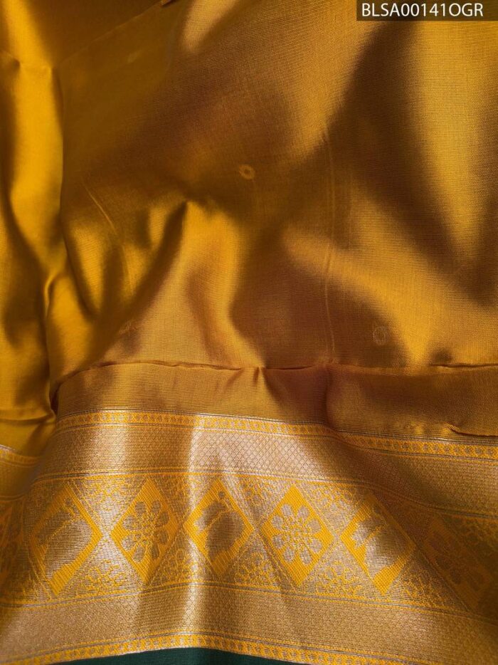 Elegant Dark Green and Yellow Floral Semi Soft Silk Saree - Image 2