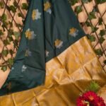 Elegant Dark Green and Yellow Floral Semi Soft Silk Saree
