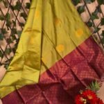 Beautiful Olive Green and Maroon Semi Soft Silk Saree with Intricate Motifs and Classic Border