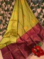 Beautiful Olive Green and Maroon Semi Soft Silk Saree with Intricate Motifs and Classic Border