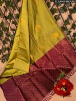 Bright Yellow and Maroon Semi Soft Silk Saree with Traditional Motifs