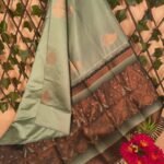 Green and Brown Semi Soft Silk Saree with Floral Motifs and Designer Border
