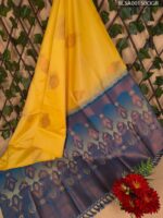 Bright Yellow and Blue Semi Soft Silk Saree with Intricate Motifs and Decorative Pallu