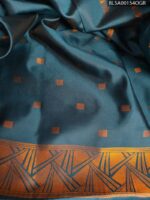 Grey and Blue Semi Soft Silk Saree with Elegant Motifs and Border Design - Image 2
