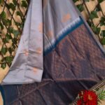 Grey and Blue Semi Soft Silk Saree with Elegant Motifs and Border Design