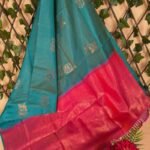 Teal and Pink Semi Soft Silk Saree with Beautiful Motifs and Rich Pallu