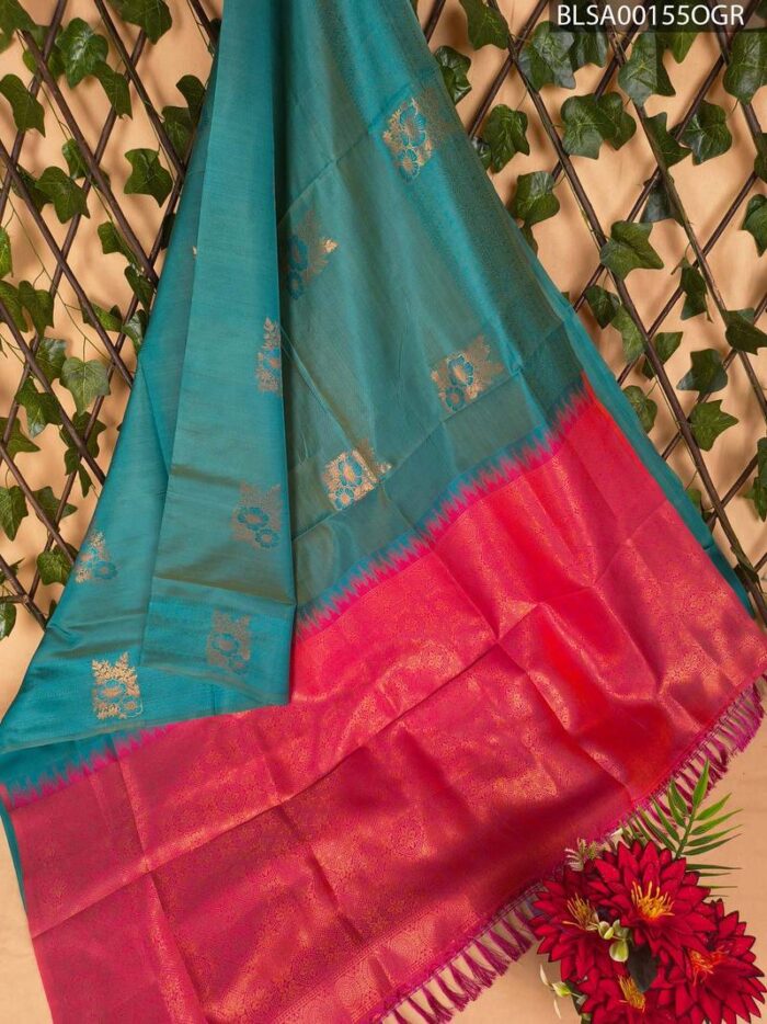 BLSA00155_MAIN_OGR-1.jpg Teal and Pink Semi Soft Silk Saree with Beautiful Motifs and Rich Pallu - Image 1