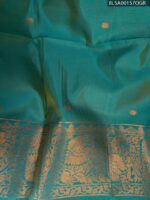Teal Semi Soft Silk Saree with Intricate Golden Motifs and Pink Border - Image 2