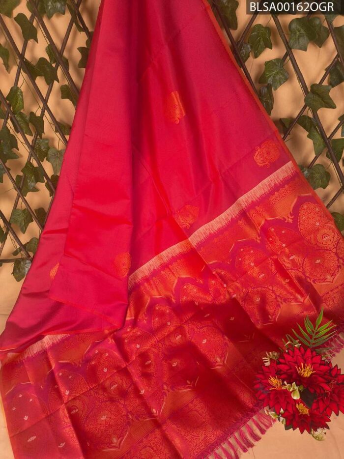 Bright Red Semi Soft Silk Saree with Royal Pallu and Intricate Border Designs - Image 1
