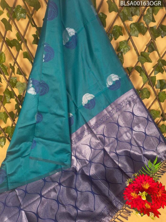 BLSA00163_MAIN_OGR-1.jpg Teal Semi Soft Silk Saree with Beautiful Blue Motifs and Rich Border - Image 1