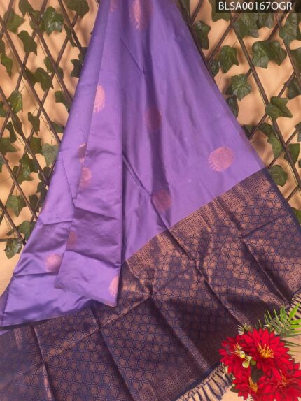 Purple Semi Soft Silk Saree with Golden Border and Floral Motifs