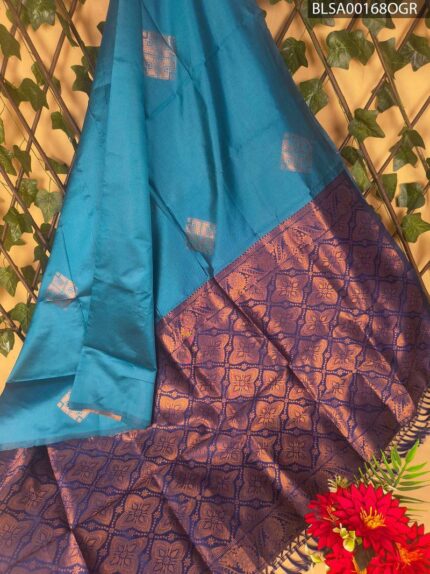 Turquoise and Purple Semi Soft Silk Saree with Rich Weaving and Beautiful Border Design