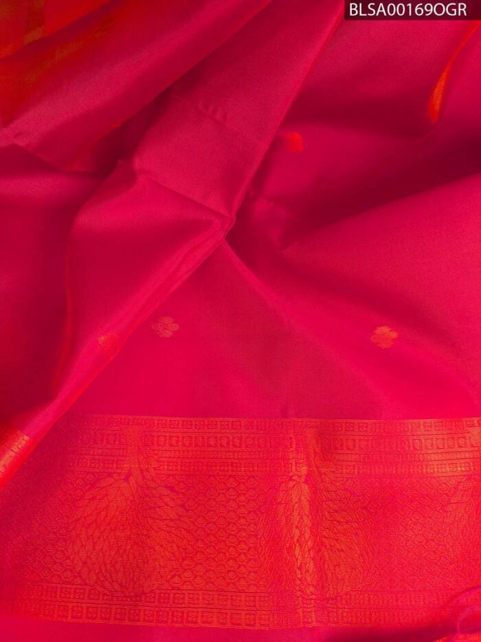Bright Yellow and Red Semi Soft Silk Saree with Floral Border Design - Image 2
