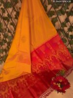 Bright Yellow and Red Semi Soft Silk Saree with Floral Border Design