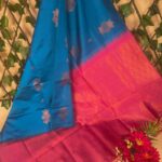 Rich Blue and Pink Semi Soft Silk Saree with Geometric Motifs and Beautiful Border