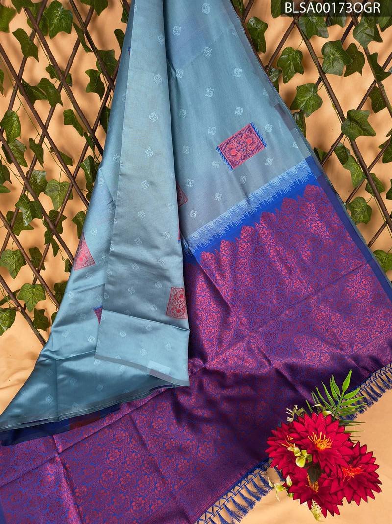 BLSA00173_MAIN_OGR-1.jpg Stunning Blue and Purple Semi Soft Silk Saree with Rich Motifs and Elegant Border - Image 1