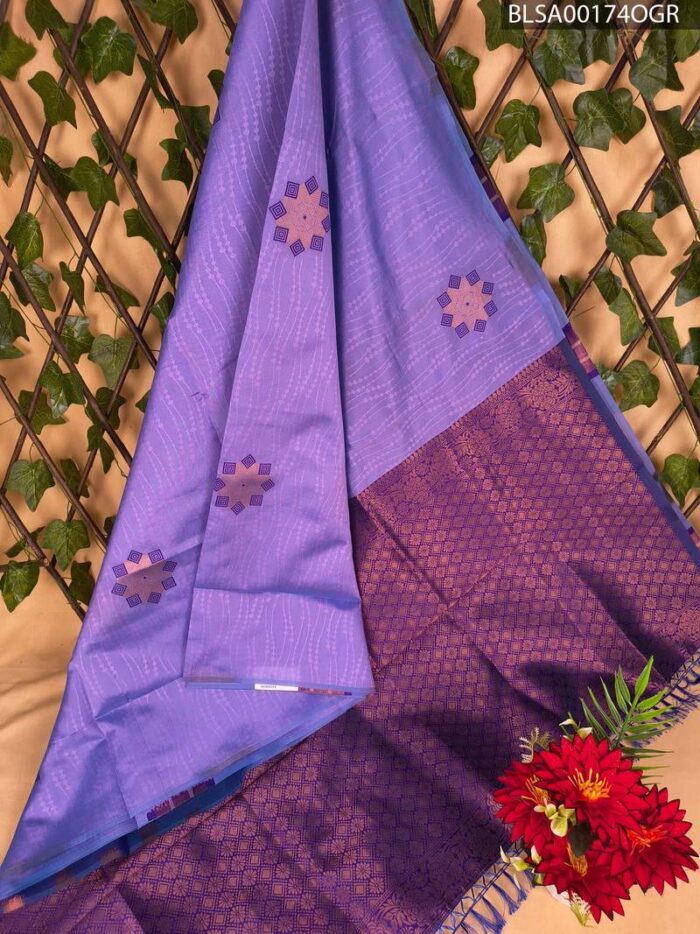 BLSA00174_MAIN_OGR-1.jpg Elegant Purple Semi Soft Silk Saree with Geometric Patterns and Rich Border Design - Image 1