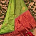 Green and Red Semi Soft Silk Saree with Beautiful Spiral Patterns and Rich Border