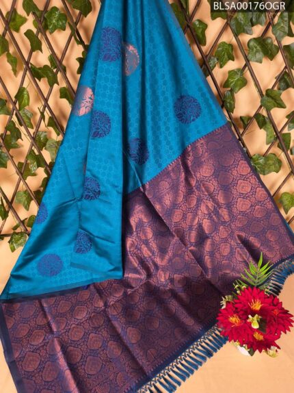 Vibrant Blue and Deep Purple Semi Soft Silk Saree with Intricate Motifs and Rich Pallu