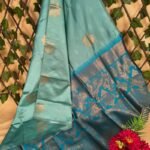 Beautiful Aqua Blue Semi Soft Silk Saree with Intricate Gold Motifs and Rich Pallu