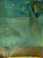 Bright Yellow and Teal Semi Soft Silk Saree with Intricate Motifs and Beautiful Pallu - Image 2