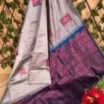 Elegant Semi Soft Silk Saree in Grey and Deep Maroon with Bold Geometric Patterns