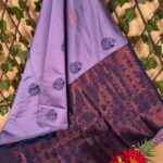 Lavender and Navy Blue Printed Semi Soft Silk Saree with Designer Border