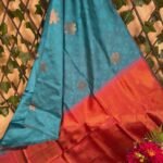 Teal and Orange Semi Soft Silk Saree with Floral Motifs and Rich Border