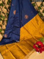 Navy Blue and Mustard Semi Soft Silk Saree with Floral Motifs and Elegant Border
