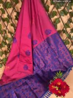 Vibrant Pink and Blue Designer Semi Soft Silk Saree