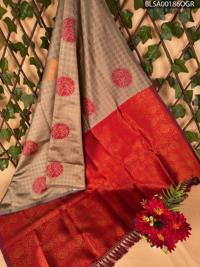 BLSA00186_MAIN_OGR-1.jpg Elegant Red and Beige Semi Soft Silk Saree with Intricate Motifs and Rich Border Design - Image 1