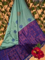 Beautiful Aqua and Purple Semi Soft Silk Saree with Floral Motifs