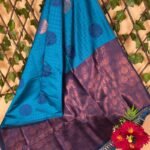 Elegant Teal and Purple Semi Soft Silk Saree with Floral Motifs and Contrast Border