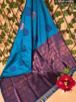 Elegant Teal and Purple Semi Soft Silk Saree with Floral Motifs and Contrast Border