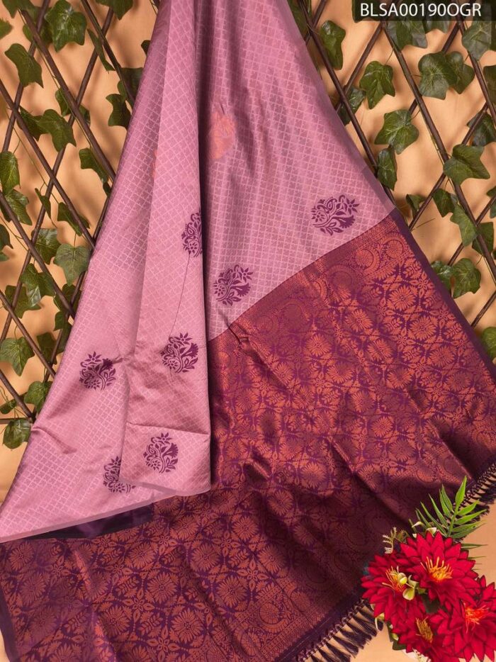 Elegant Purple and Pink Semi Soft Silk Saree with Floral Design and Rich Border - Image 1